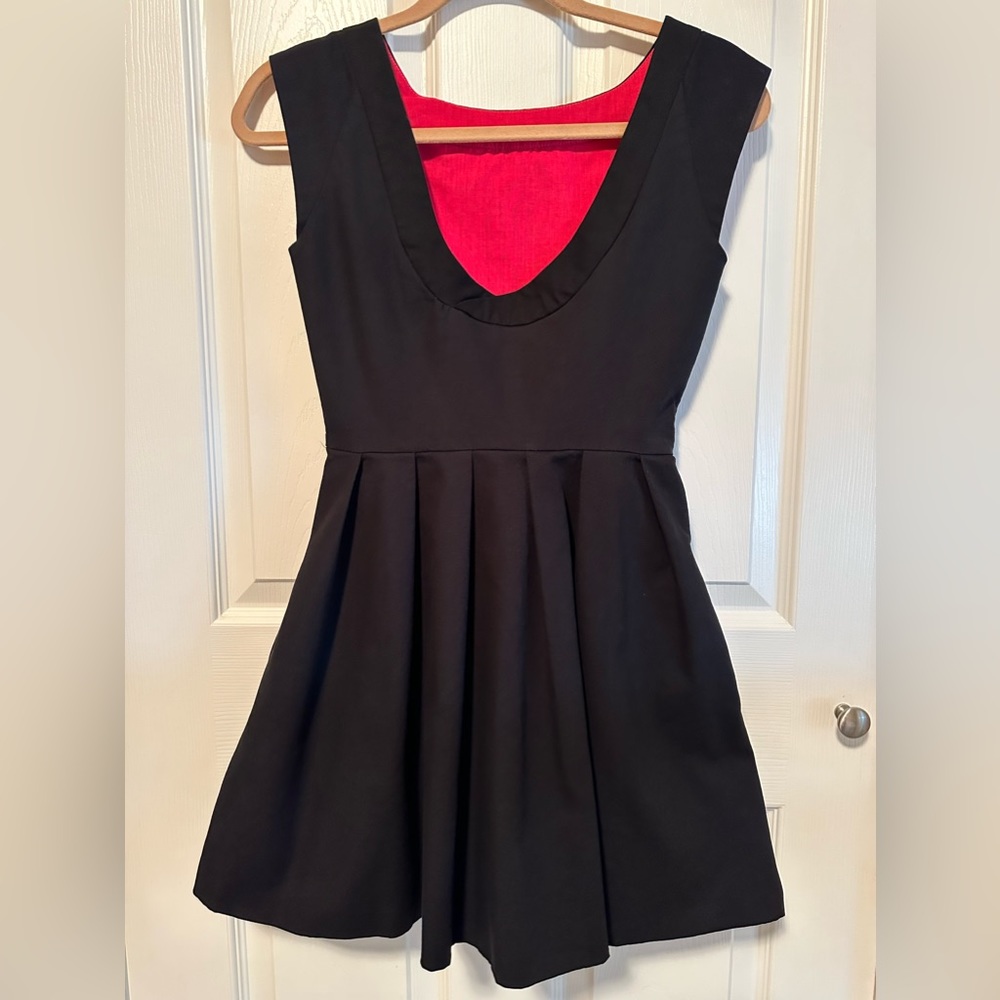 Zara A-Line Black Dress with Plunge Back size S with pockets - Picture 2 of 11
